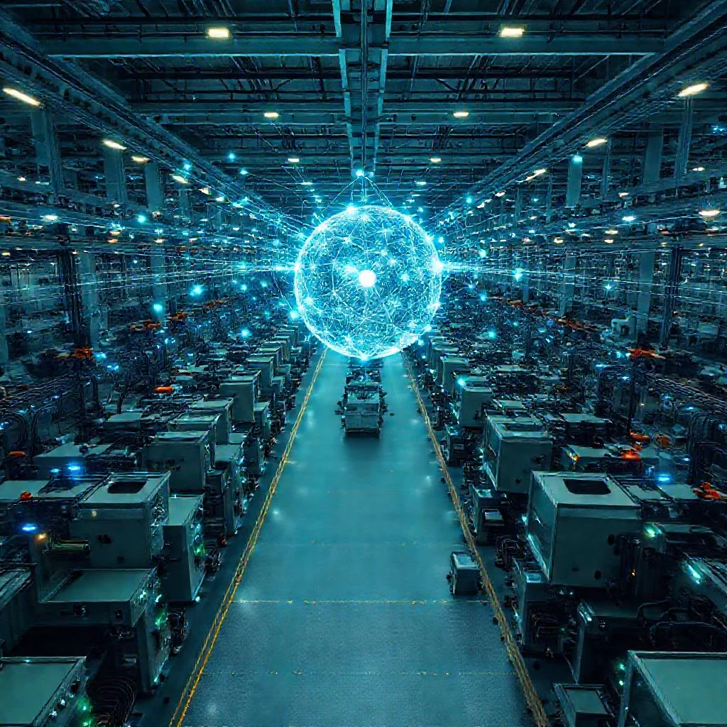 Интернет вещей (IoT) на заводе: объединение станков в единую интеллектуальную сеть. Иллюстрация к статье: Интернет вещей (IoT) на заводе: объединение станков в единую интеллектуальную сеть.